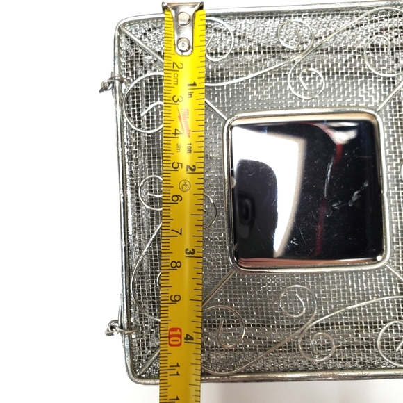 Curio box and round holder silver mesh mirror top 4.5 inch square 2.7 inch tall - Picture 7 of 14